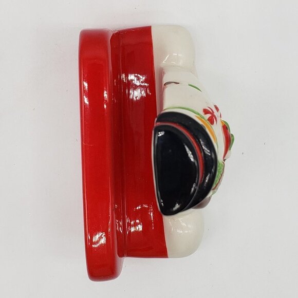 Ceramic Hand Painted Top Hat Snowman Holding Cardinal Bird Napkin Holder - Picture 6 of 8